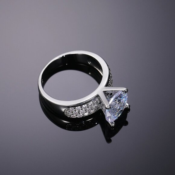 ▶Anillos Large Round CZ Luxury Diamond Chunky 925 Silver Plated Ring, L018 - Picture 2 of 10